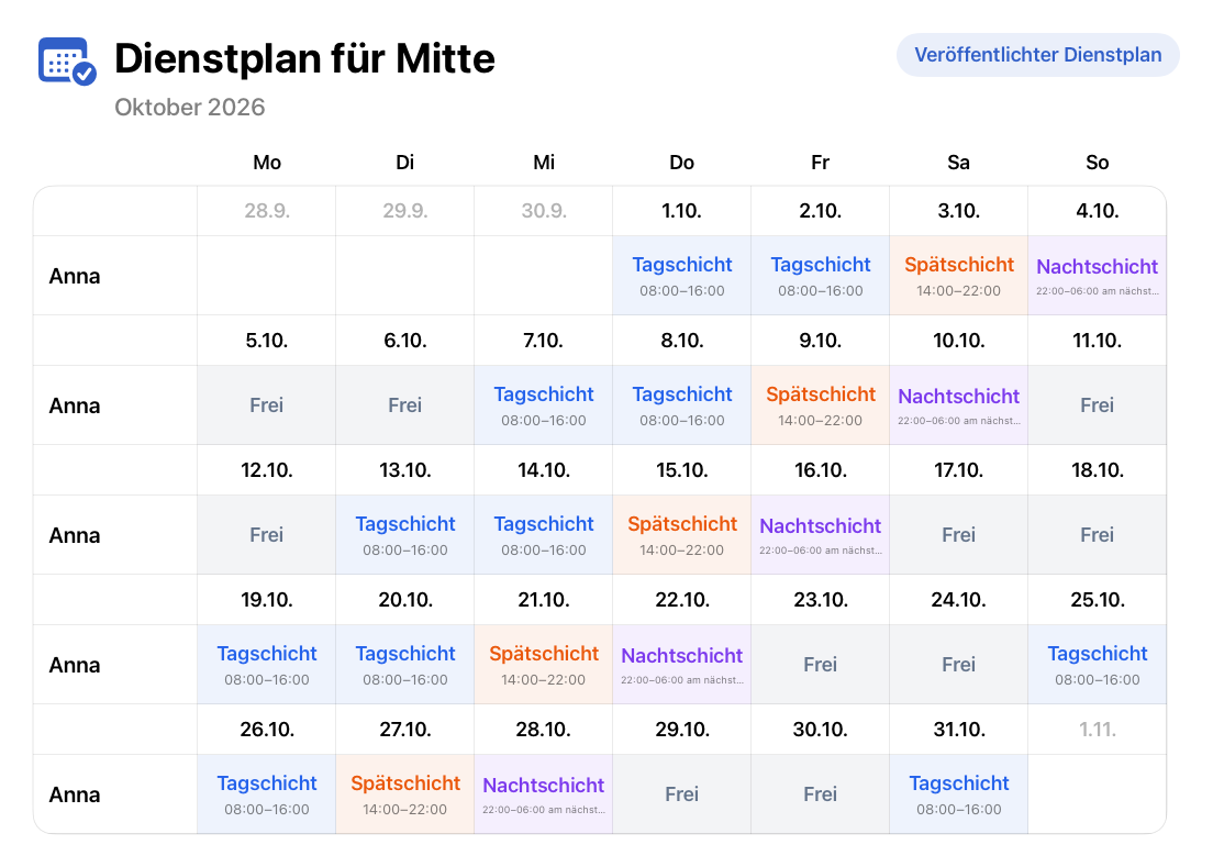 Dienstplan teilen