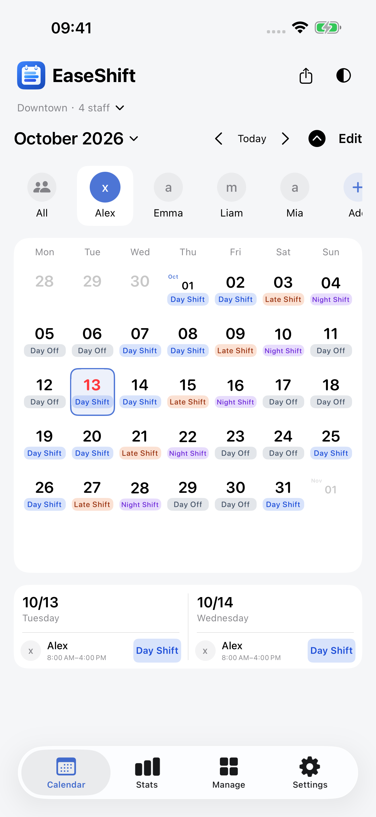 Employee calendar