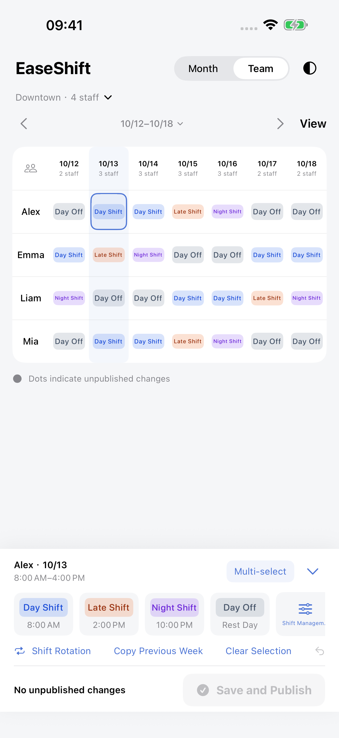 Team schedule