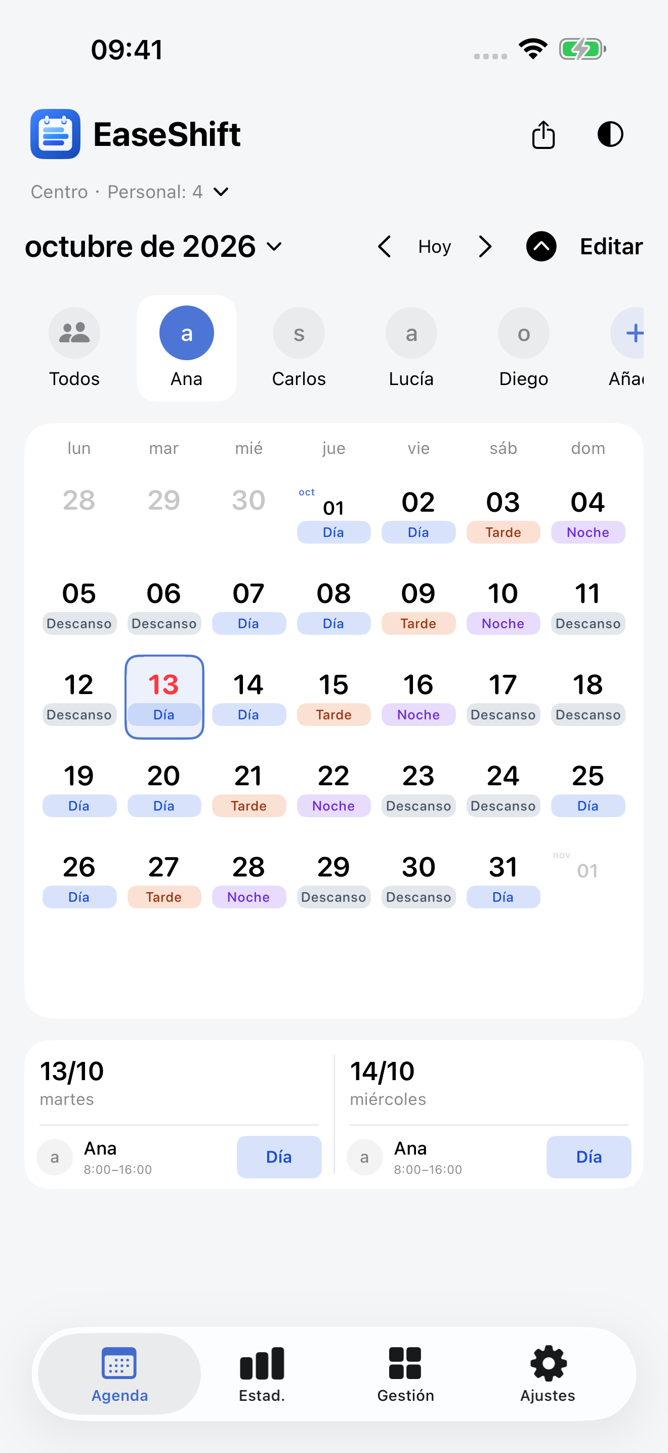 Calendario del empleado