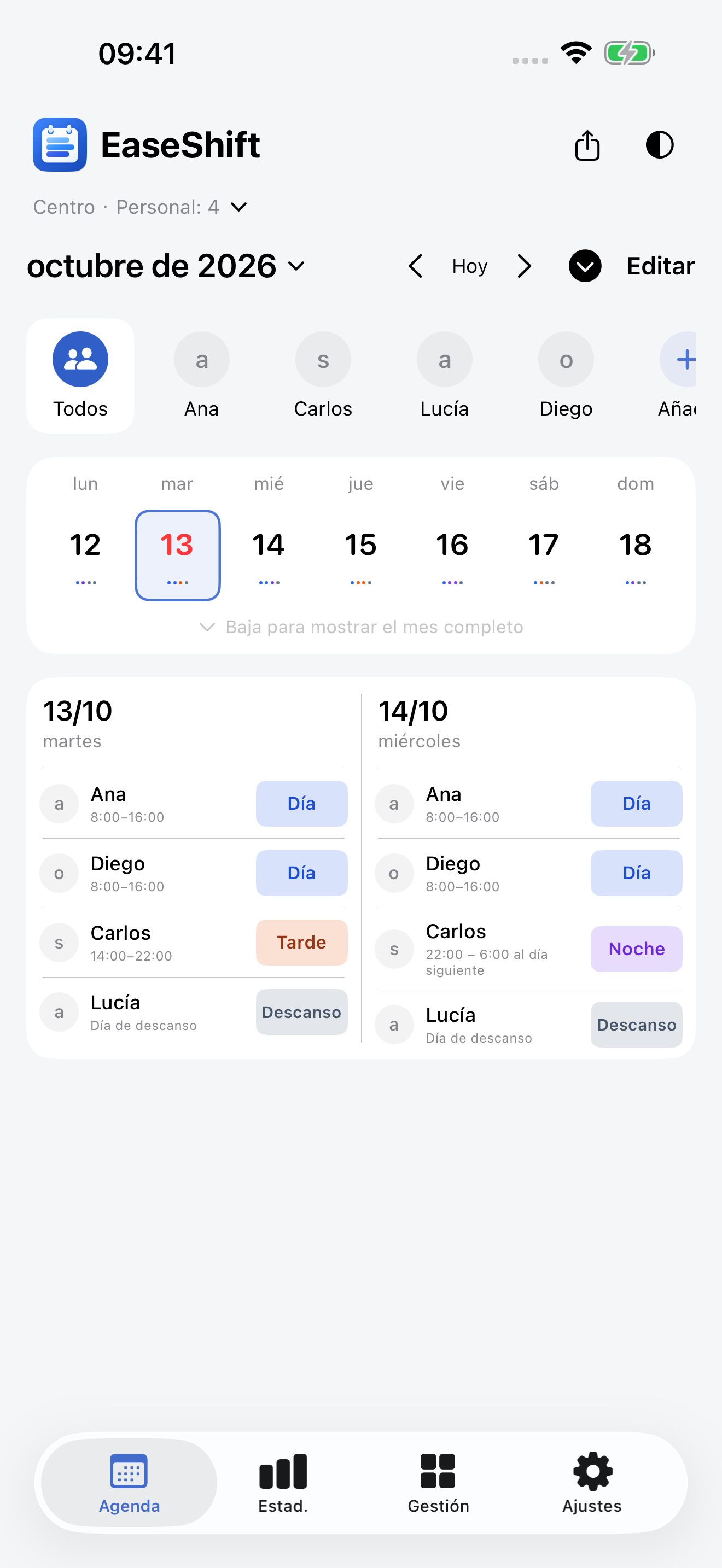 Calendario del empleado