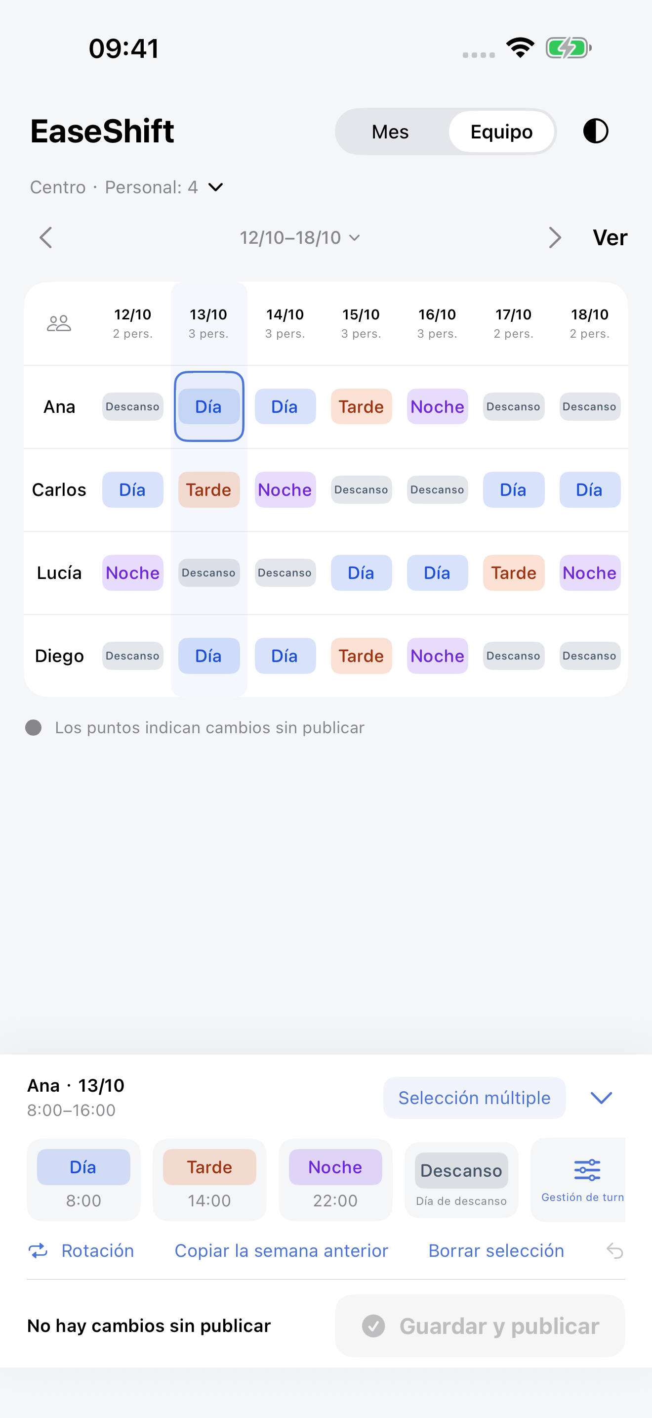 Horario del equipo