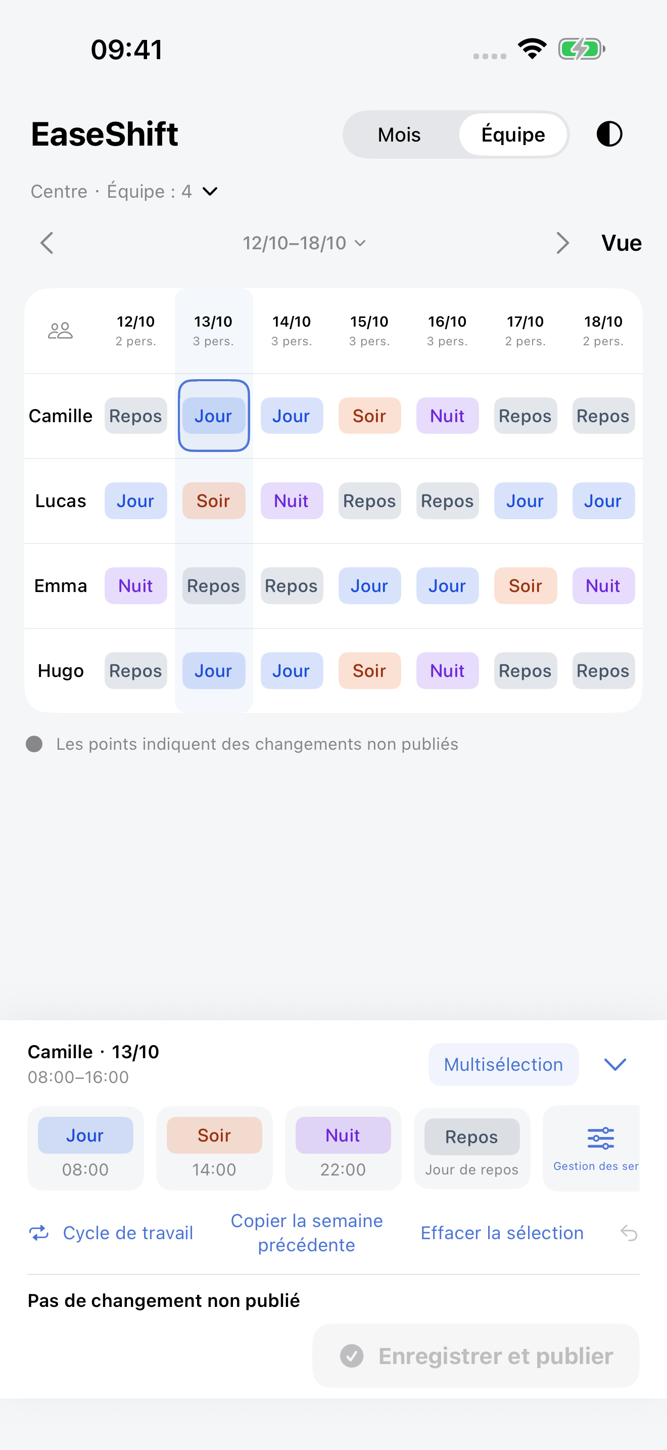 Planning d’équipe