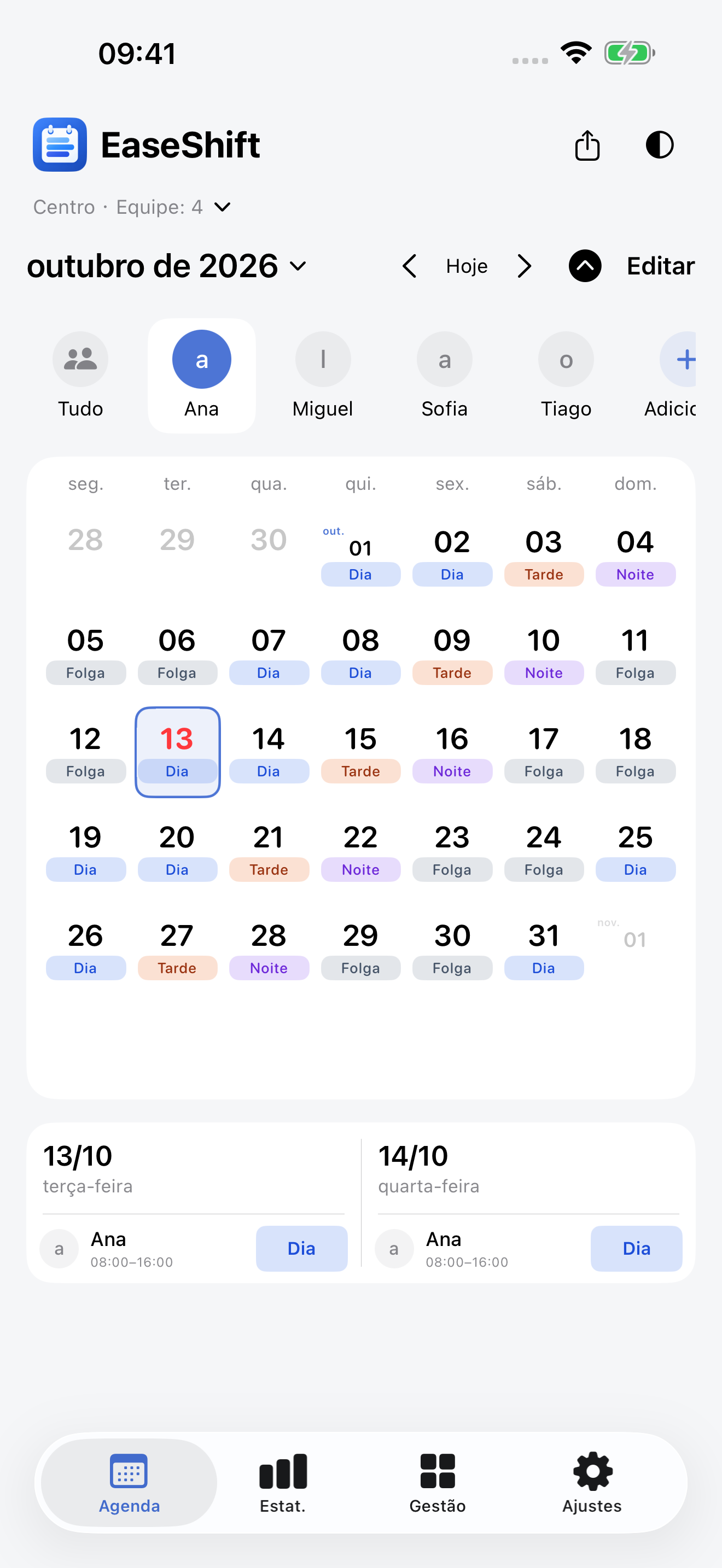 Calendário do funcionário