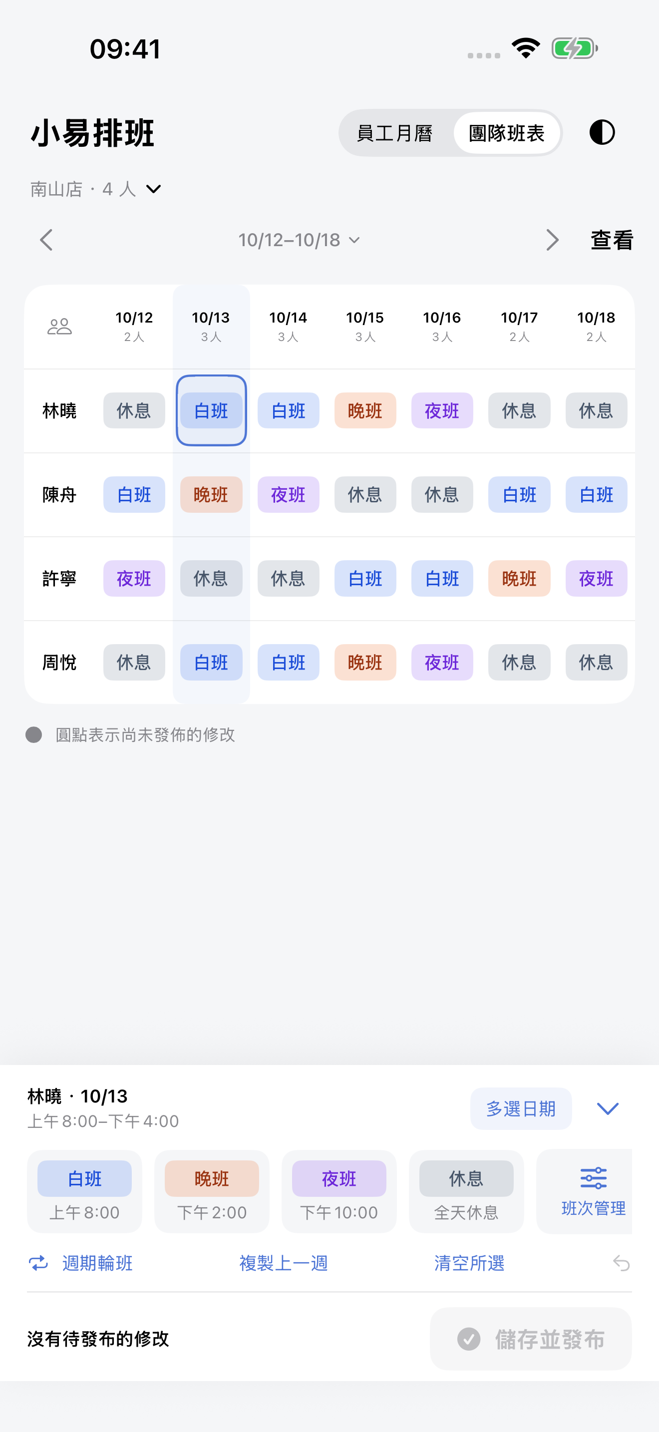 團隊班表